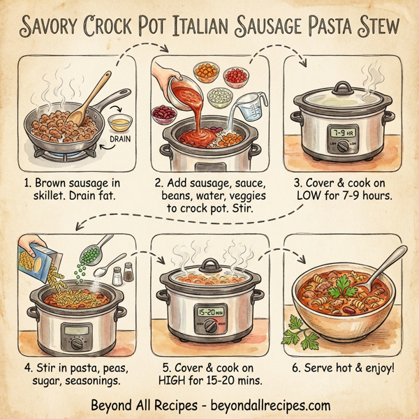 Savory Crock Pot Italian Sausage Pasta Stew instructions