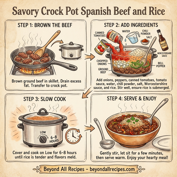 Savory Crock Pot Spanish Beef and Rice instructions
