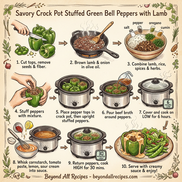 Savory Crock Pot Stuffed Green Bell Peppers with Lamb instructions