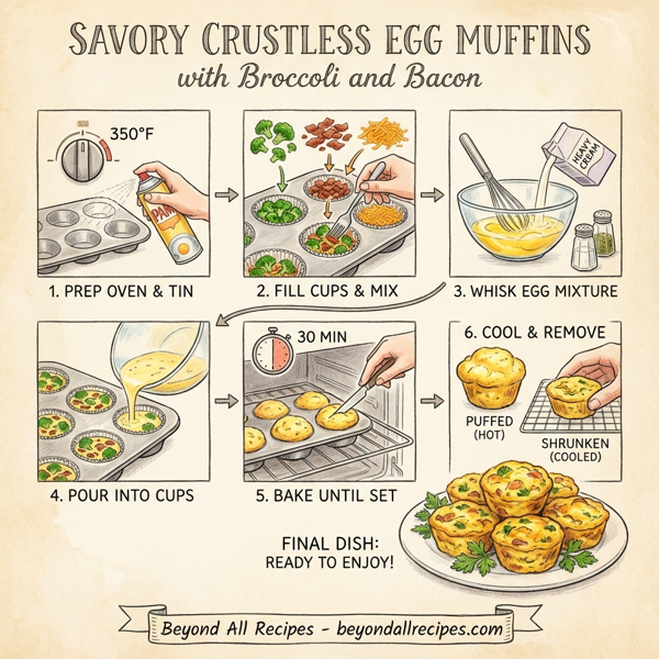 Savory Crustless Egg Muffins with Broccoli and Bacon instructions