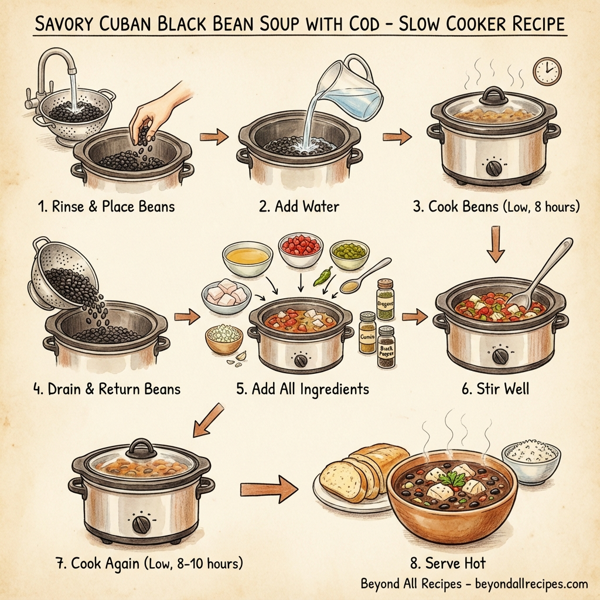 Savory Cuban Black Bean Soup with Cod in a Slow Cooker instructions