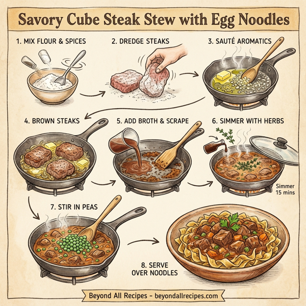 Savory Cube Steak Stew with Egg Noodles instructions