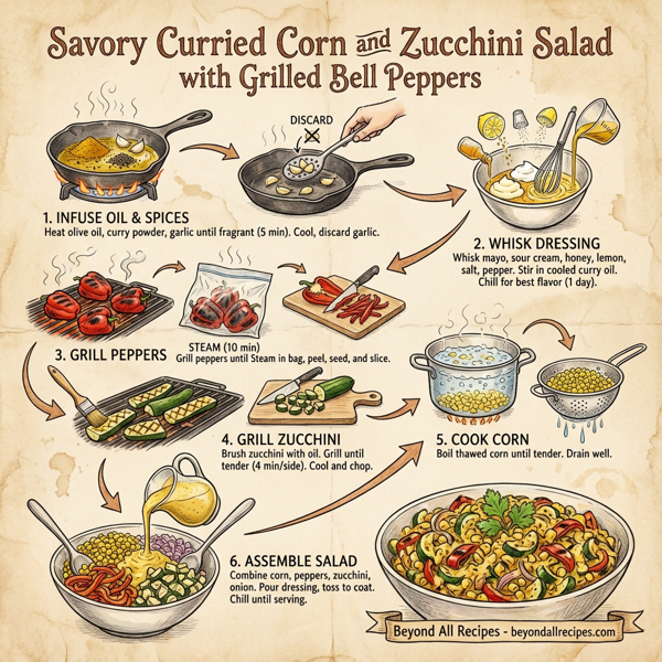 Savory Curried Corn and Zucchini Salad with Grilled Bell Peppers instructions