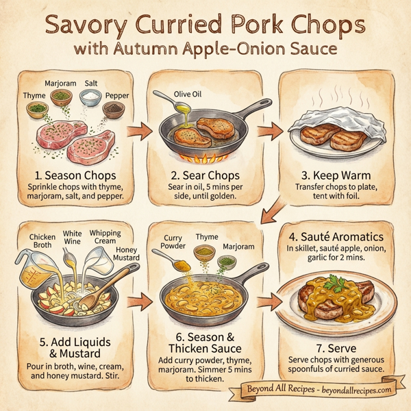 Savory Curried Pork Chops with Autumn Apple-Onion Sauce instructions