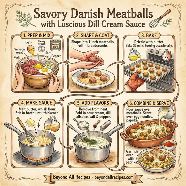 Savory Danish Meatballs with Luscious Dill Cream Sauce instructions