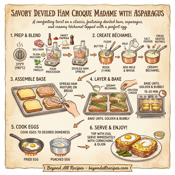 Savory Deviled Ham Croque Madame with Asparagus instructions