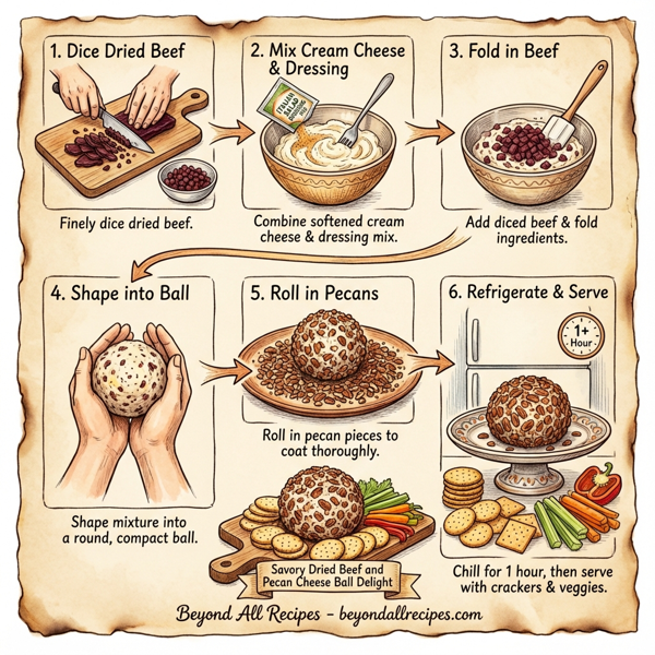 Savory Dried Beef and Pecan Cheese Ball Delight instructions