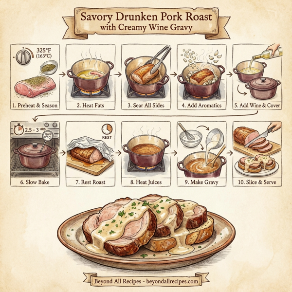 Savory Drunken Pork Roast with Creamy Wine Gravy instructions