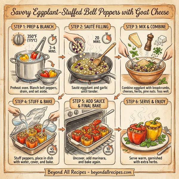 Savory Eggplant-Stuffed Bell Peppers with Goat Cheese instructions