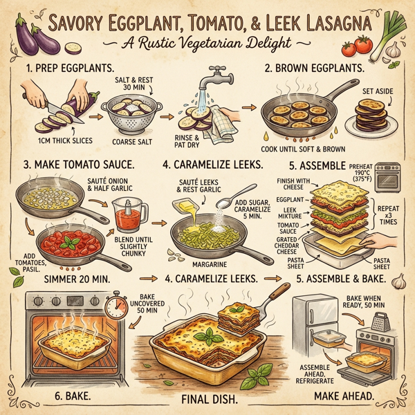 Savory Eggplant, Tomato, and Leek Lasagna instructions