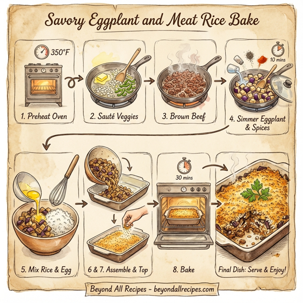 Savory Eggplant and Meat Rice Bake instructions