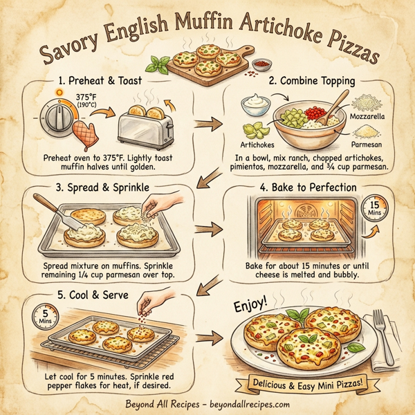 Savory English Muffin Artichoke Pizzas instructions