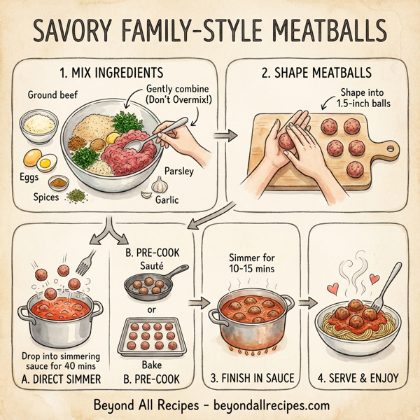 Savory Family-Style Meatballs instructions