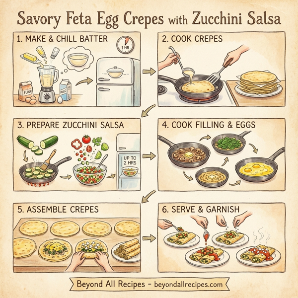 Savory Feta Egg Crepes with Zucchini Salsa instructions