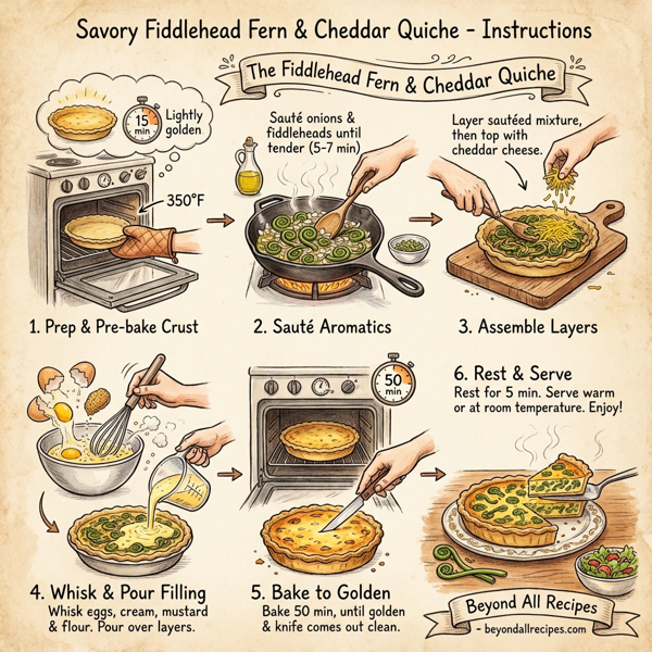 Savory Fiddlehead Fern & Cheddar Quiche instructions