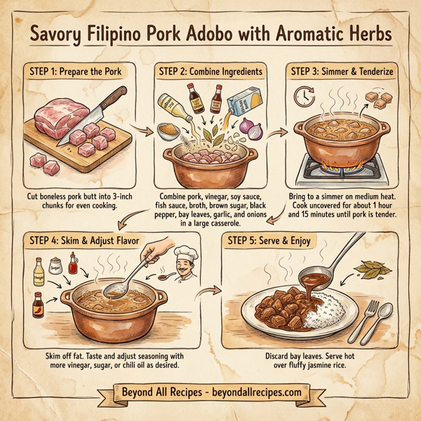 Savory Filipino Pork Adobo with Aromatic Herbs instructions