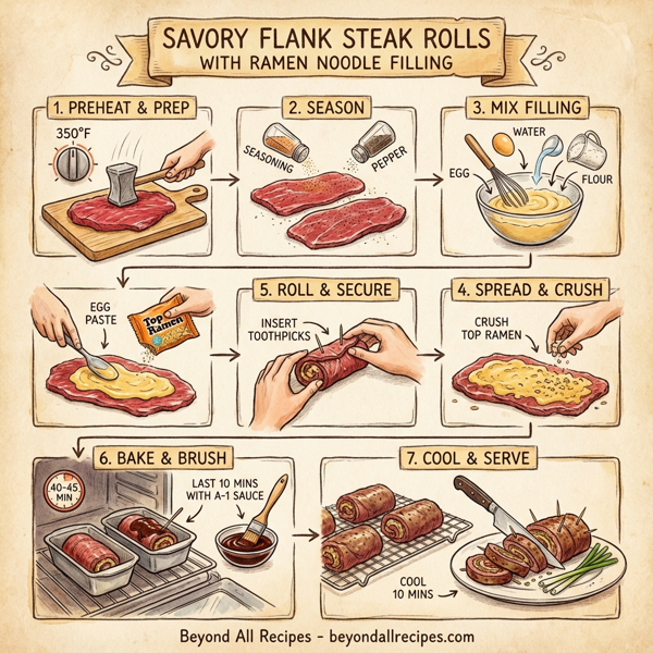 Savory Flank Steak Rolls with Ramen Noodle Filling instructions