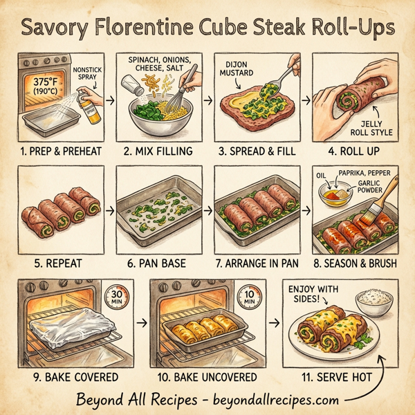 Savory Florentine Cube Steak Roll-Ups instructions