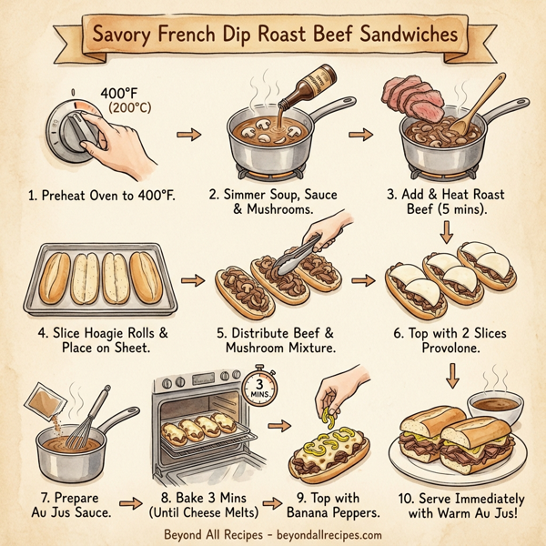 Savory French Dip Roast Beef Sandwiches instructions
