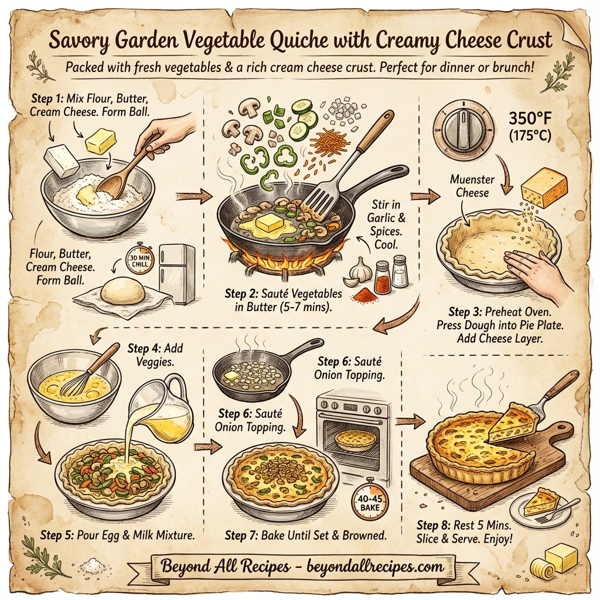Savory Garden Vegetable Quiche with Creamy Cheese Crust instructions