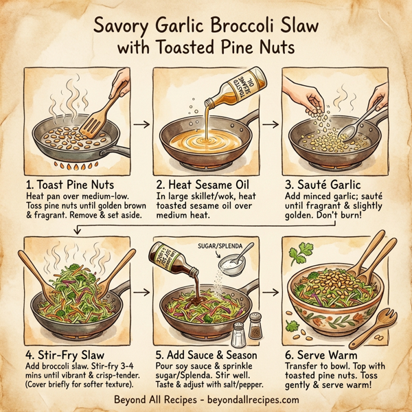 Savory Garlic Broccoli Slaw with Toasted Pine Nuts instructions