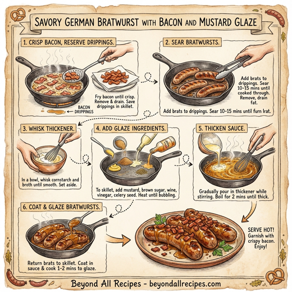 Savory German Bratwurst with Bacon and Mustard Glaze instructions