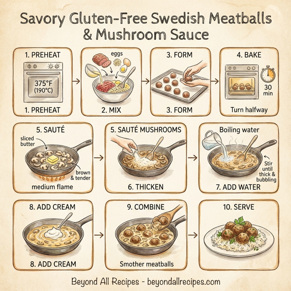 Savory Gluten-Free Swedish Meatballs in Creamy Mushroom Sauce instructions