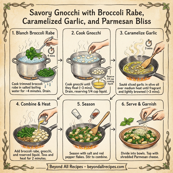 Savory Gnocchi with Broccoli Rabe, Caramelized Garlic, and Parmesan Bliss instructions