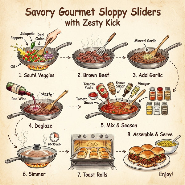 Savory Gourmet Sloppy Sliders with Zesty Kick instructions