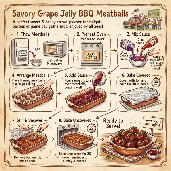 Savory Grape Jelly BBQ Meatballs instructions
