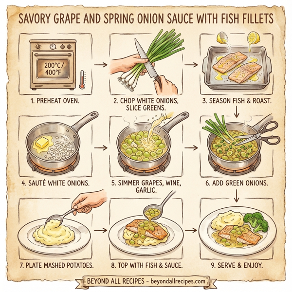 Savory Grape and Spring Onion Sauce with Fish Fillets instructions