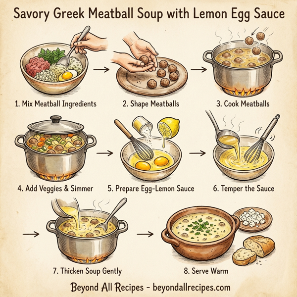 Savory Greek Meatball Soup with Lemon Egg Sauce instructions