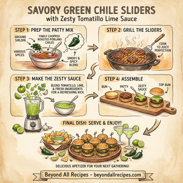 Savory Green Chile Sliders with Zesty Tomatillo Lime Sauce instructions