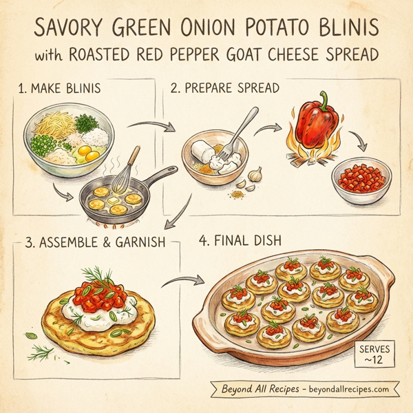Savory Green Onion Potato Blinis with Roasted Red Pepper Goat Cheese Spread instructions