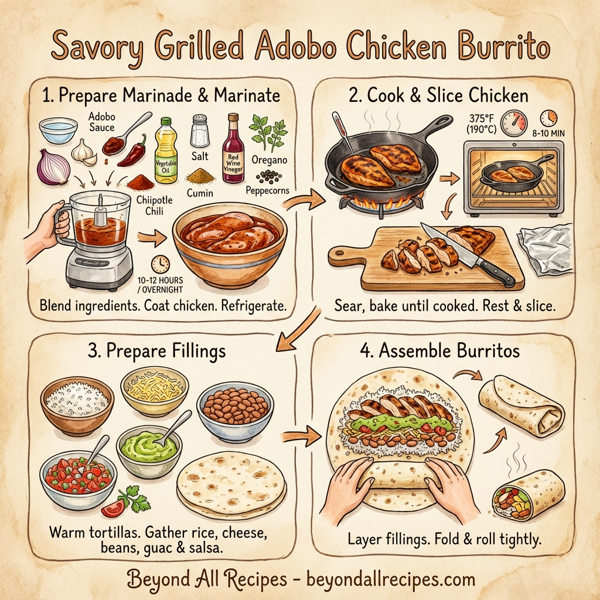Savory Grilled Adobo Chicken Burrito instructions