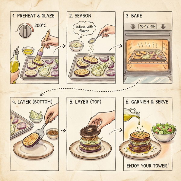 Savory Grilled Aubergine and Mushroom Tower instructions