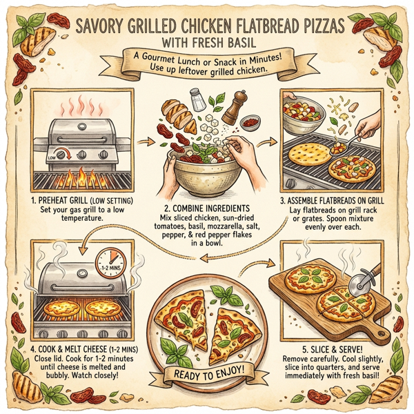 Savory Grilled Chicken Flatbread Pizzas with Fresh Basil instructions
