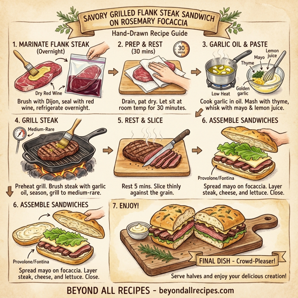 Savory Grilled Flank Steak Sandwich on Rosemary Focaccia instructions