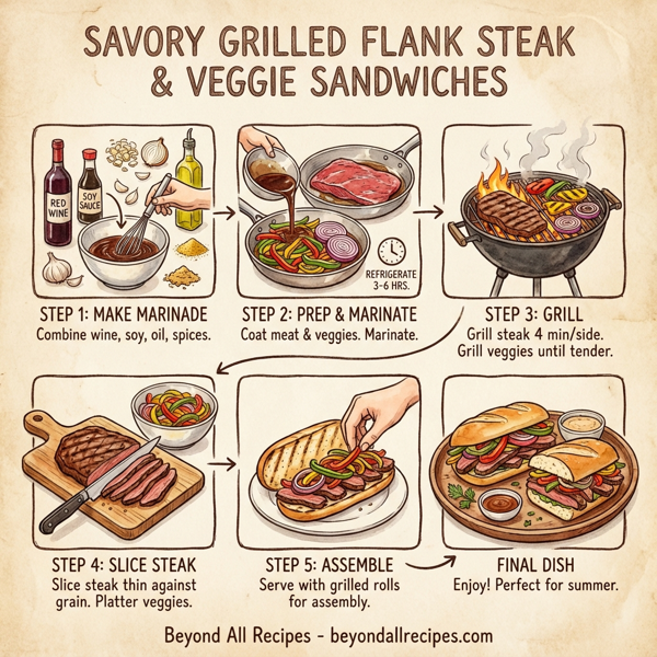 Savory Grilled Flank Steak and Colorful Veggie Sandwiches instructions