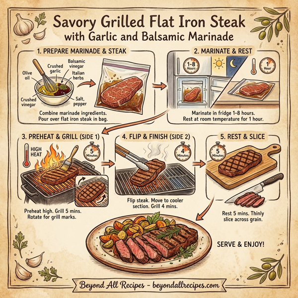 Savory Grilled Flat Iron Steak with Garlic and Balsamic Marinade instructions