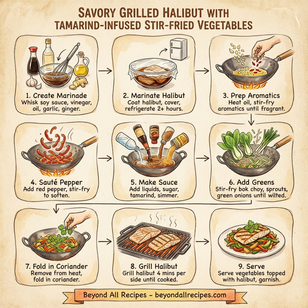 Savory Grilled Halibut with Tamarind-Infused Stir-Fried Vegetables instructions