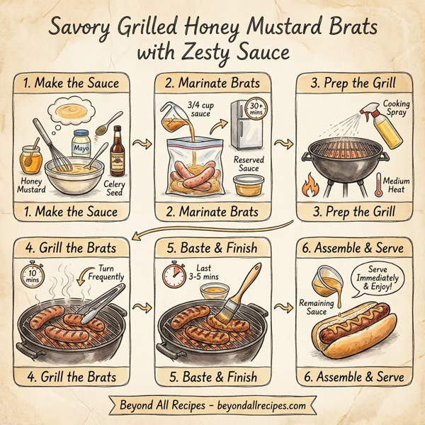 Savory Grilled Honey Mustard Brats with Zesty Sauce instructions