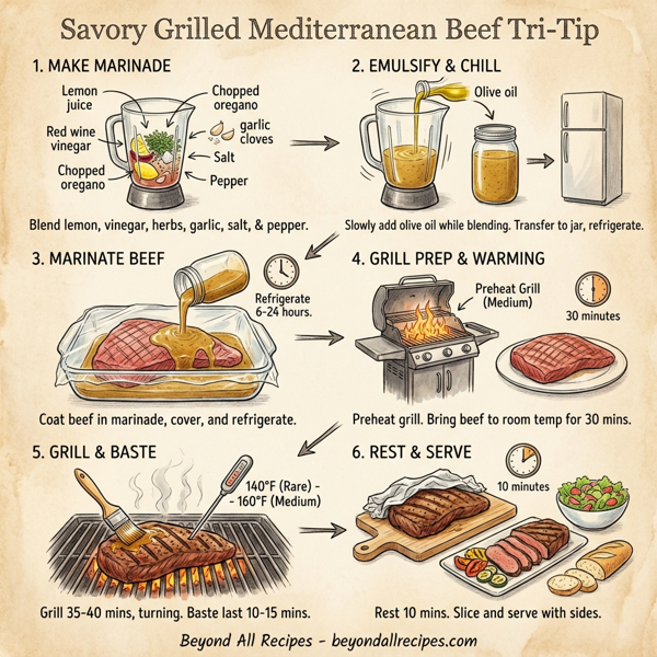 Savory Grilled Mediterranean Beef Tri-Tip with Zesty Marinade instructions