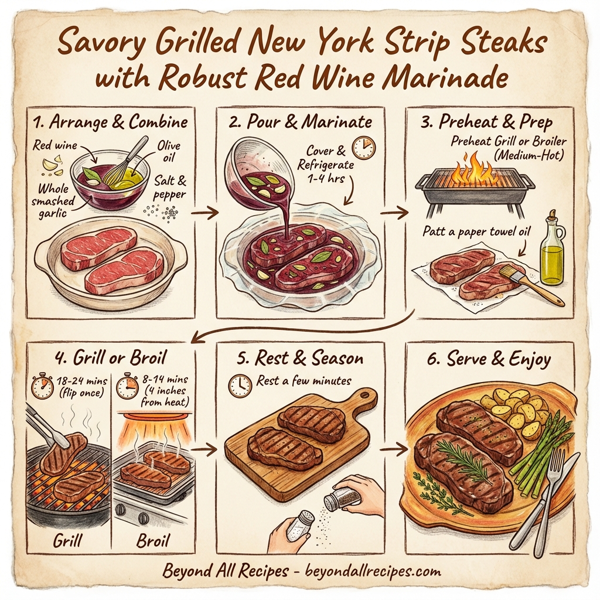 Savory Grilled New York Strip Steaks with Robust Red Wine Marinade instructions