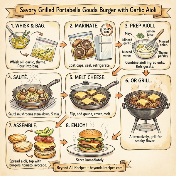 Savory Grilled Portabella Gouda Burger with Garlic Aioli instructions