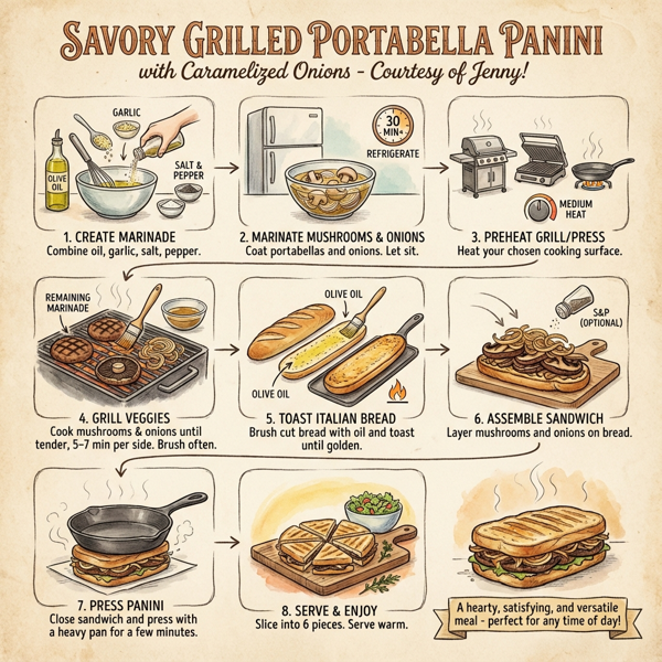 Savory Grilled Portabella Panini with Caramelized Onions instructions