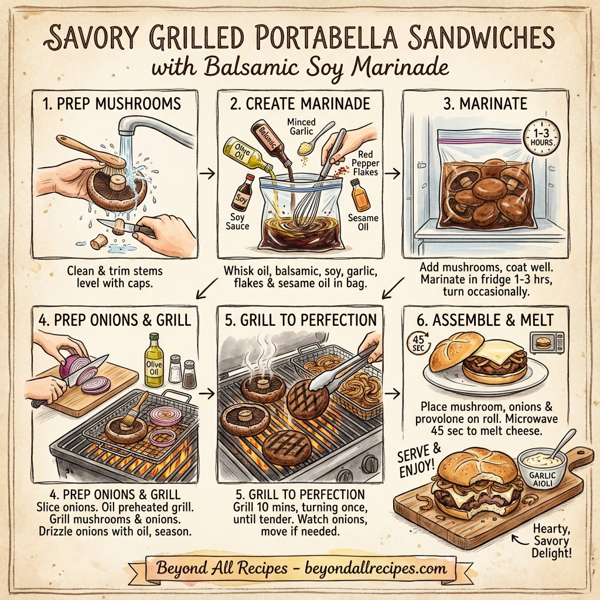 Savory Grilled Portabella Sandwiches with Balsamic Soy Marinade instructions