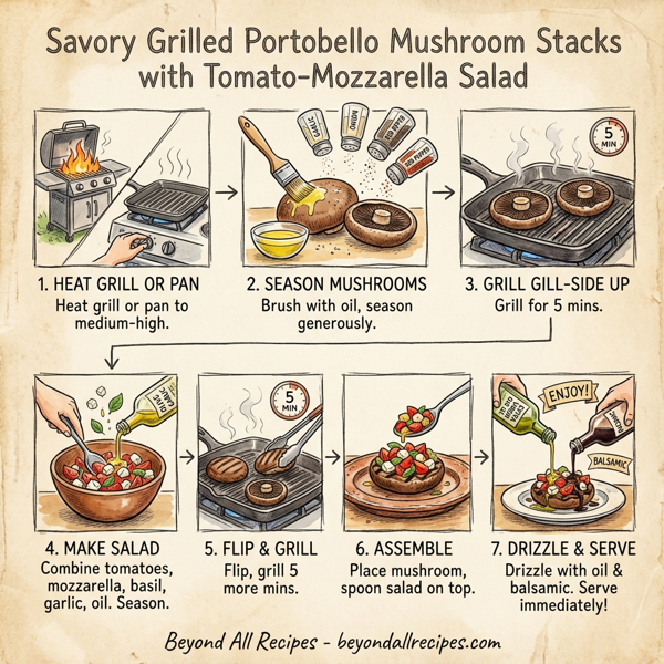 Savory Grilled Portobello Mushroom Stacks with Tomato-Mozzarella Salad instructions