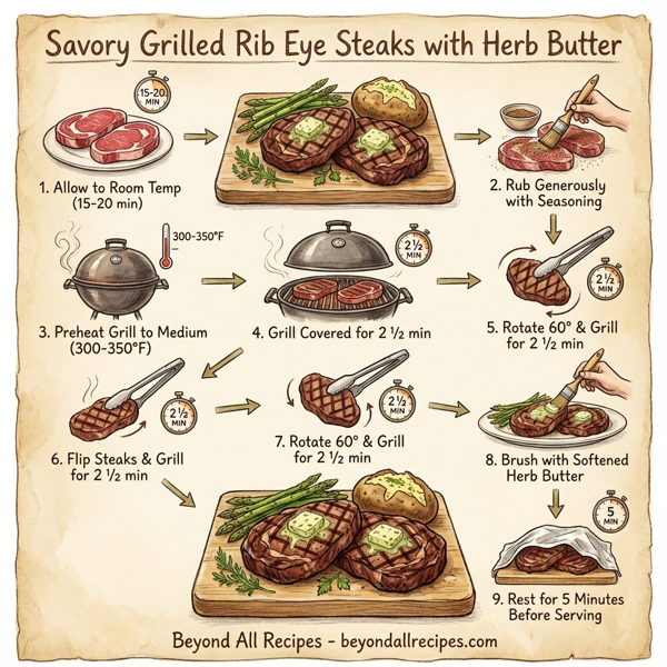 Savory Grilled Rib Eye Steaks with Herb Butter instructions