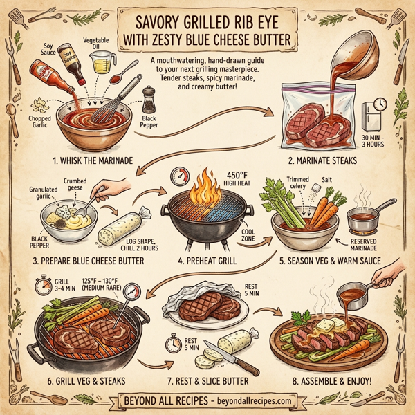 Savory Grilled Rib Eye with Zesty Blue Cheese Butter instructions